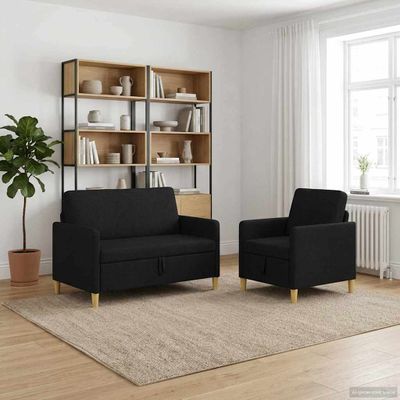 vidaXL Súprava pohovky s úložným priestorom 2 ks Čierna Polyester