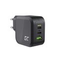 Green Cell CHARGC08 PowerGan 65W nabíjačka (2x USB-C, 1x USB-A), čierna