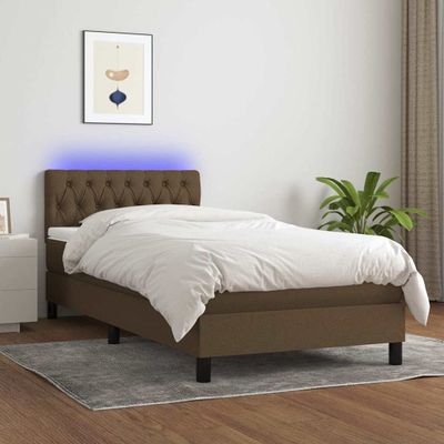 vidaXL Posteľ boxsping s matracom a LED tmavohnedá 90x200 cm látka