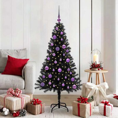 vidaXL Vianočný stromček s 150 LED-i so stojanom Čierna 150 cm PVC