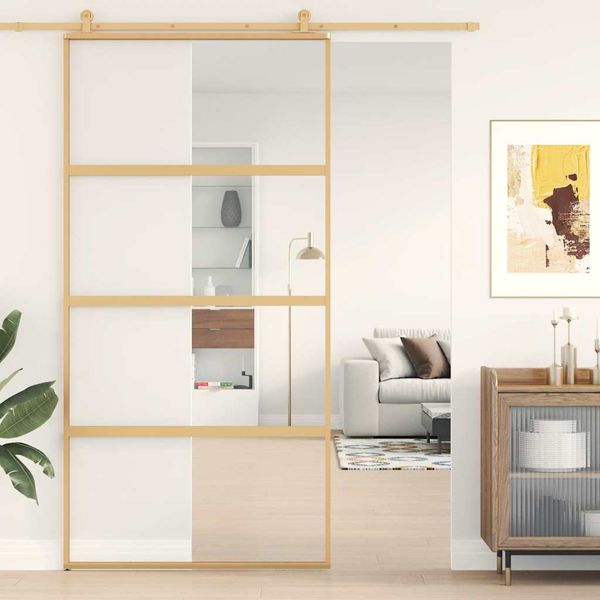 vidaXL Posuvné dvere zlaté 102,5x205 cm číre ESG sklo a hliník