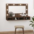 vidaXL Zrkadlová skrinka s LED hnedý dub 90x31,5x62 cm