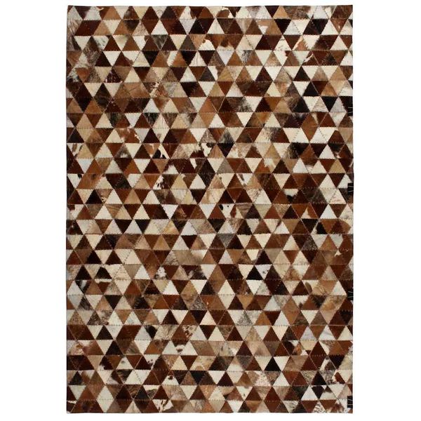 vidaXL Koberec z kúskov pravej kože, 80x150 cm, trojuholníkový, hnedo-biely