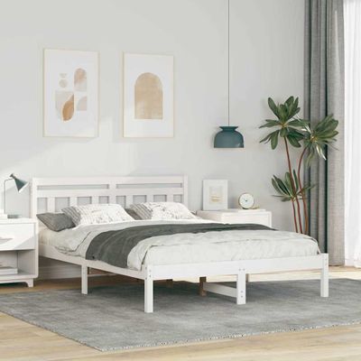 vidaXL Rám postele Biela 135 x 190 cm Masívne borovicové drevo