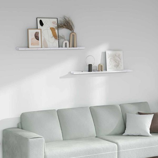 vidaXL Stenná polica s poličkou 2 pcs Biely mramor 100 x 9 x 3 cm