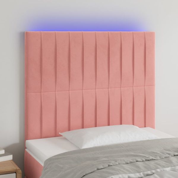 vidaXL Čelo postele s LED ružové 80x5x118/128 cm zamat