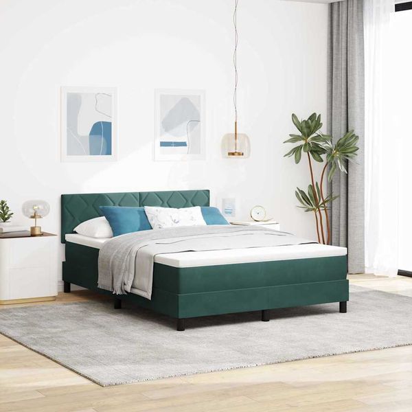 vidaXL Posteľ s pružinovým rámom Tmavozelená 160 x 200 cm Zamat