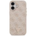 Puzdro Guess Case Magsafe 4G PU Kožené s trojuholníkovým logom a zlatým kovovým rámom fotoaparátu pre iPhone 17 Ružová