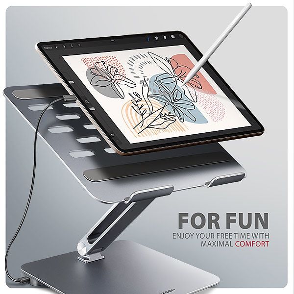 AXAGON HMC-STND, stojan na 10"-17" notebooky, USB 5Gbps hub, 3x USB-A, HDMI 4k/60Hz, RJ-45, PD 100W