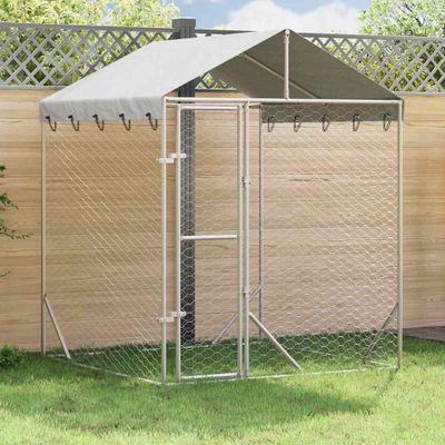 vidaXL Vonkajší koterec pre psov so strechou strieborný 2x2x2,5 m oceľ