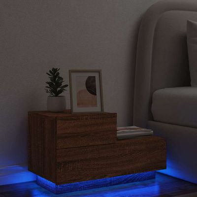 vidaXL Nočný stolík s LED svetlami hnedý dub 70x36x40,5 cm