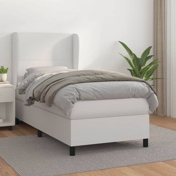 vidaXL Boxspring posteľ s matracom biela 90x190 cm umelá koža