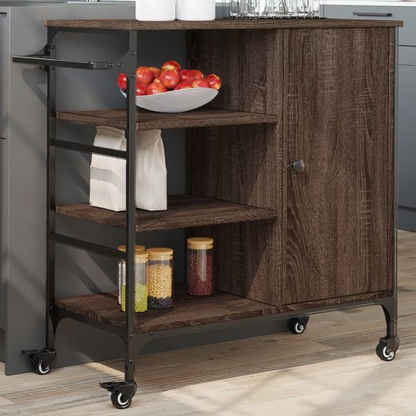 vidaXL Kuchynský vozík hnedý dub 87,5x38,5x84,5 cm kompozitné drevo