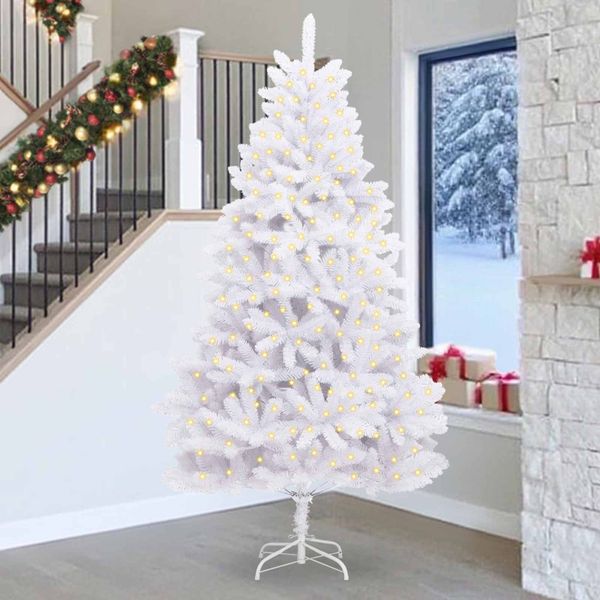 vidaXL Umelý vianočný stromček s 300 LED-i Biela 270 cm PVC a kov