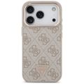 Puzdro Guess Case Magsafe 4G PU Leather s trojuholníkovým logom a zlatým kovovým rámom fotoaparátu pre iPhone 17 Pro ružové