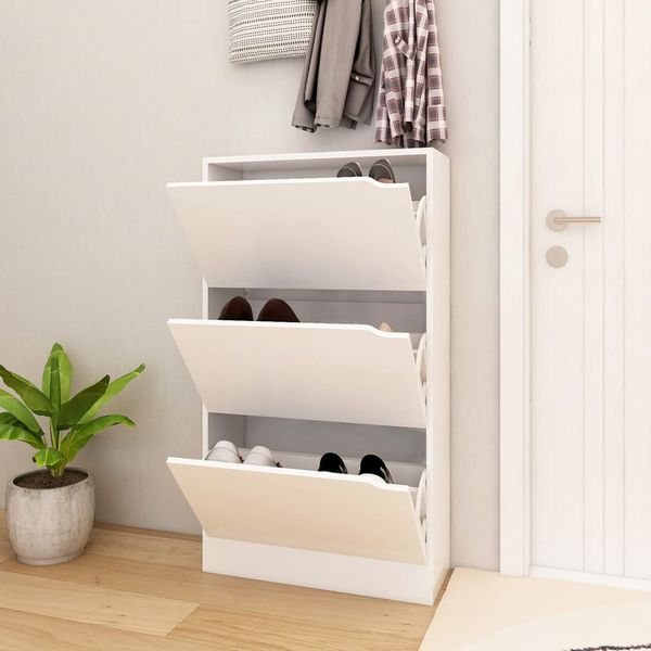 vidaXL Botník s 3 dvierkami biely 59x24x105 cm drevotrieska