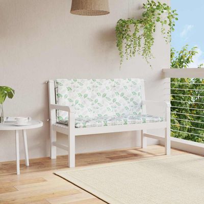 vidaXL Podložky na záhradnú lavičku 2 ks vzor listov 120x50x7 cm látka