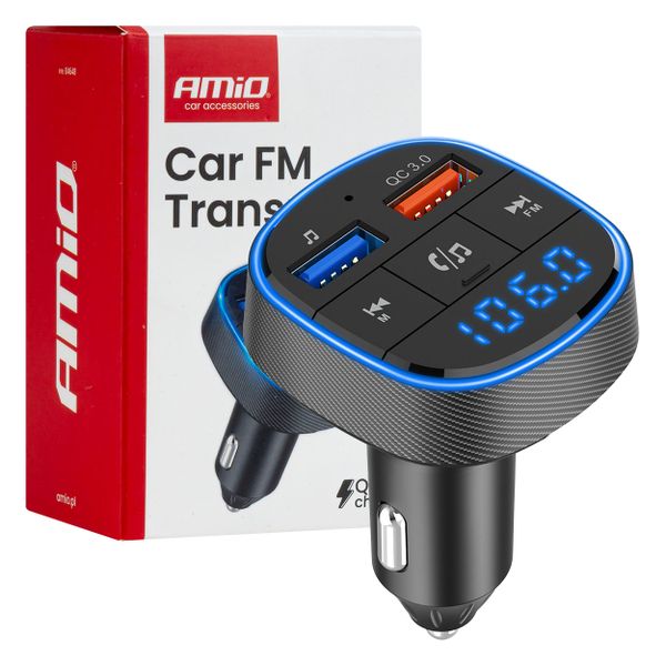 FM transmitter 2×USB-A 12/24V AMiO-04648