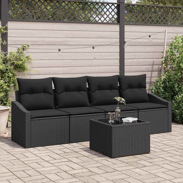 vidaXL Sada pohoviek s vankúšom s úložiskom 5 pcs Čierna polyratan