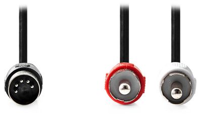 NEDIS redukčný audio kábel DIN/ 5pin zástrčka DIN - 2× zástrčka RCA/ čierna/ bulk/ 1m Kábel, redukčný, audio, 5pin zástrčka DIN, 2× zástrčka RCA, čierna, 1 m