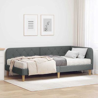 vidaXL Rohový rám postele Tmavo šedá 90 x 190 cm látka