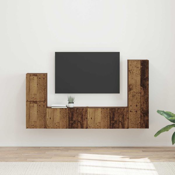 vidaXL Zostava TV skriniek Nástenný 4 pcs Staré drevo Kompozitné drevo