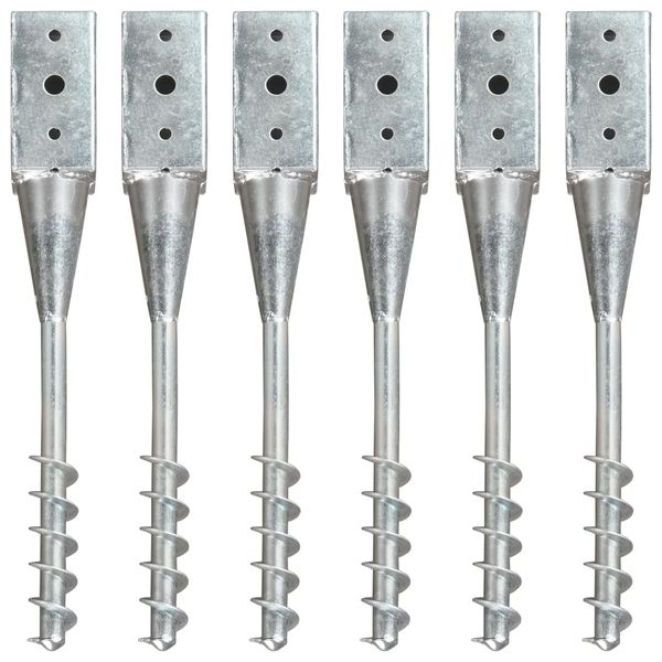 vidaXL Kotviace hroty 6 ks, strieborné 7x7x56 cm, pozinkovaná oceľ