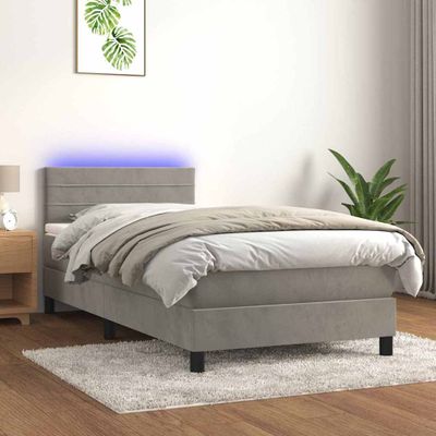 vidaXL Posteľ boxsping s matracom a LED bledosivá 90x190 cm zamat