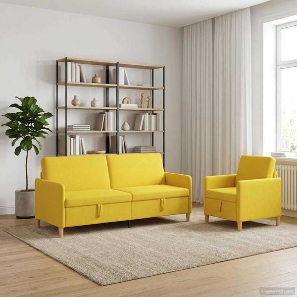vidaXL Súprava pohovky s úložným priestorom 2 pcs Svetložltá Polyester
