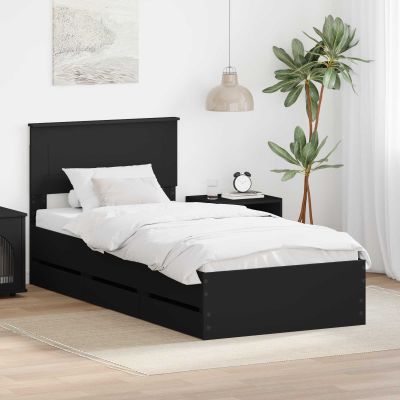 vidaXL Rám postele so zásuvkou Čierna 90 x 200 cm Inžinierske drevo