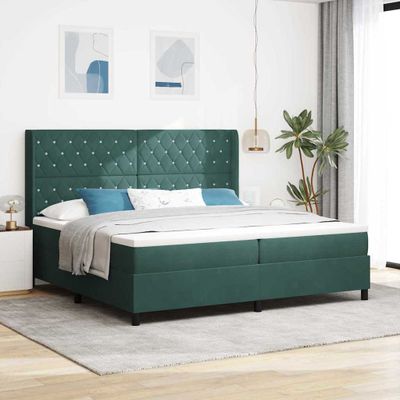 vidaXL Posteľ s pružinovým rámom Tmavozelená 200 x 200 cm Zamat