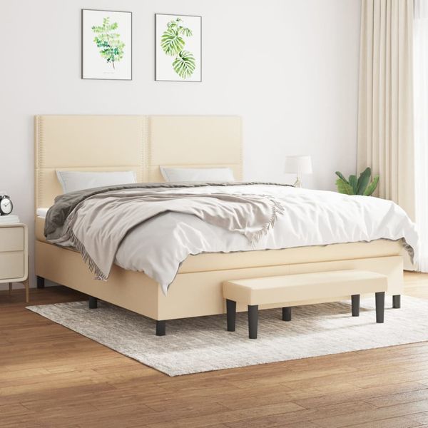 vidaXL Posteľný rám boxspring s matracom krémový 160x200 cm látka