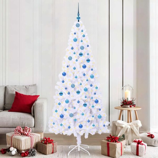 vidaXL Umelý vianočný stromček s 300 LED-i Biela 210 cm PVC a oceľ