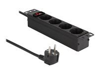 Napájací pás (montáž na stenu) - AC 220-250 V - 3500 Watt - vstup: power CEE 7/7 - výstupné konektory: 4 (4 x CEE 7/3) - 1U - 10" - 1.5 m kábel - čierna