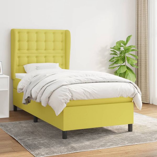 vidaXL Posteľný rám boxspring s matracom zelený 90x200 cm látka