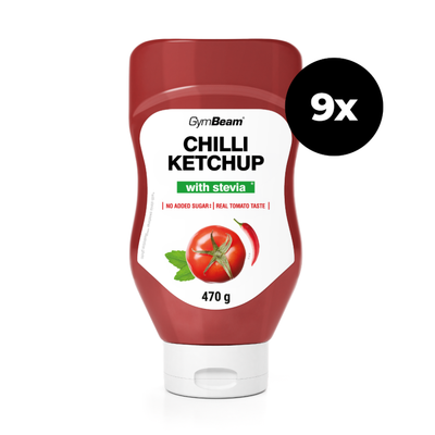 Kečup sladený stéviou - GymBeam, čili, 9 x 470 g