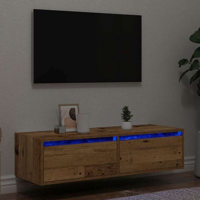 vidaXL TV skrinka s LED svetlami staré drevo 100X35,5x25 cm