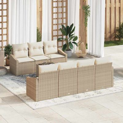 vidaXL Sada pohoviek s vankúšom 8 pcs Béžová a krémová polyratan