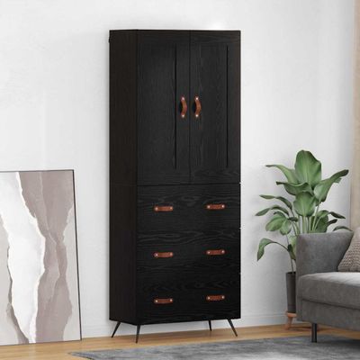vidaXL Highboard Čierny dub 69,5 x 34 x 180 cm Kompozitné drevo