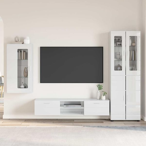 vidaXL Zostava TV skriniek so zásuvkou FLORIN 3 pcs Vysoký lesk bielej