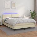 vidaXL Boxspring posteľ s matracom a LED krémová 140x190 cm umelá koža