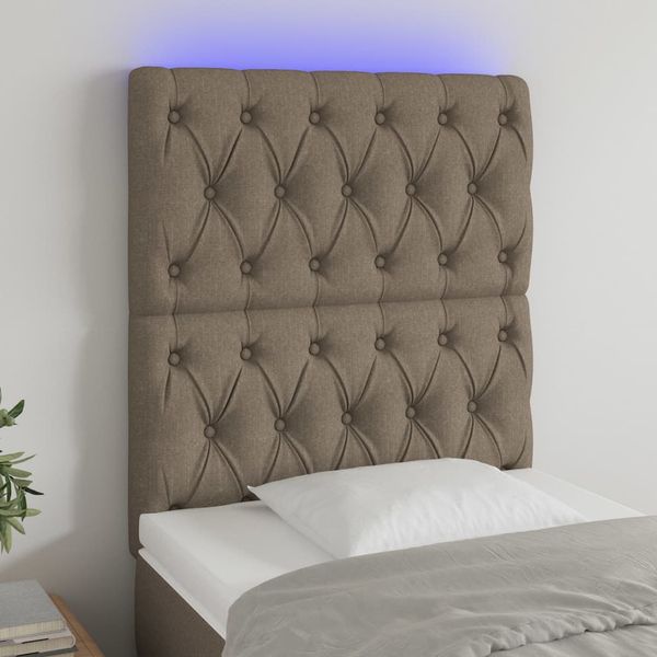 vidaXL Čelo postele s LED sivohnedé 80x7x118/128 cm látka