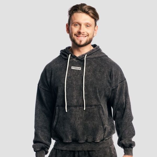 Mikina Aura Hoodie Washed Black - GymBeam, veľkosť L, 95 % cotton, 5 % elastane