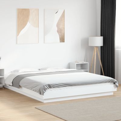 vidaXL Posteľný rám s LED svetlami biely 150x200 cm kompozitné drevo