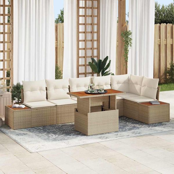 vidaXL Záhradný jedálenský set s vankúšom 7 pcs Béžová a krémová