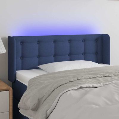 vidaXL Čelo postele s LED modré 93x16x78/88 cm látka