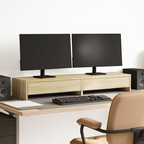 vidaXL Stojan na monitor so zásuvkami, dub sonoma, 100x27x15 cm, technické drevo