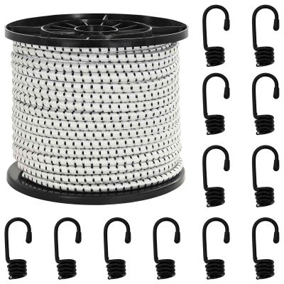vidaXL Bungee šnúry s háčikmi 8 mm Čierna a biela PP a guma