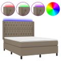 vidaXL Posteľ boxsping s matracom a LED sivohnedá 140x200 cm látka