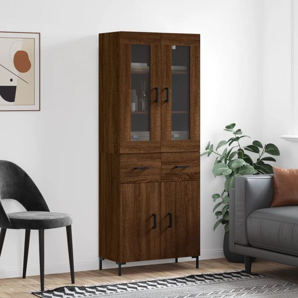 vidaXL Vysoká skrinka hnedý dub 69,5x34x180 cm spracované drevo
